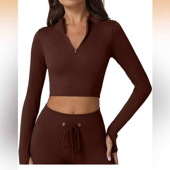 Women's Brown Ribbed Active Set - Picture 9 of 10